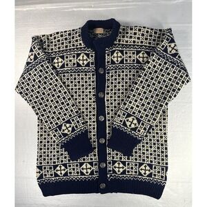 Vintage Norwegian Wool Cardigan Margit Garmager Hand Knit Nordic Sweater Large